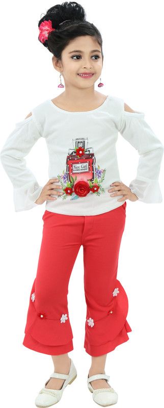 Girls Casual Capri T-shirt  (Red)