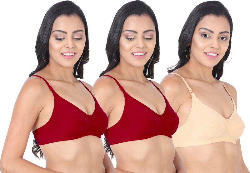 Pack of 3 Women Full Coverage Non Padded Bra  (Maroon, Beige)