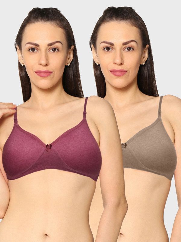 Pack of 2 Women Full Coverage Non Padded Bra  (Maroon, Brown)