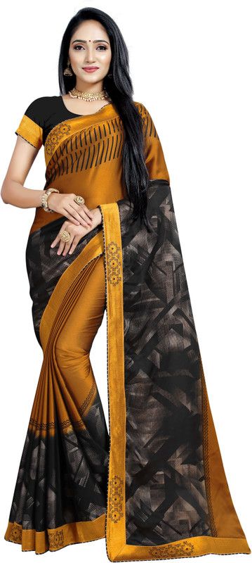 Embellished, Graphic Print Daily Wear Silk Blend, Chiffon Saree  (Mustard)