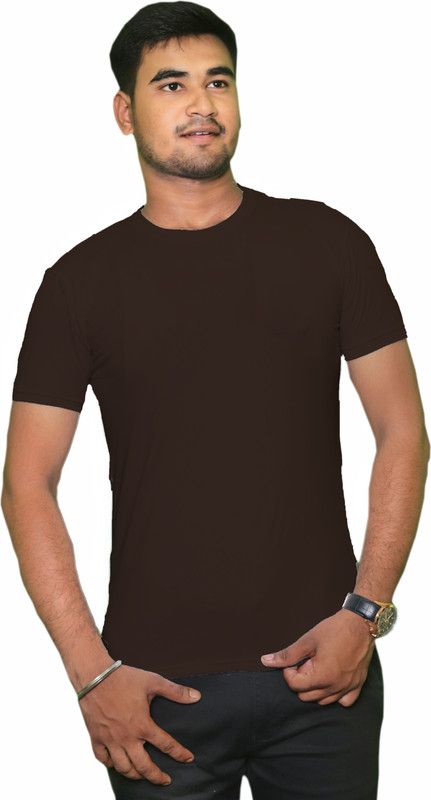 Men Solid Round Neck Pure Cotton Brown T-Shirt