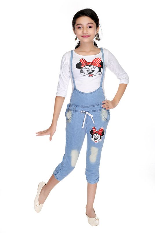 Dungaree For Girls Casual Graphic Print Denim  (Blue, Pack of 1)