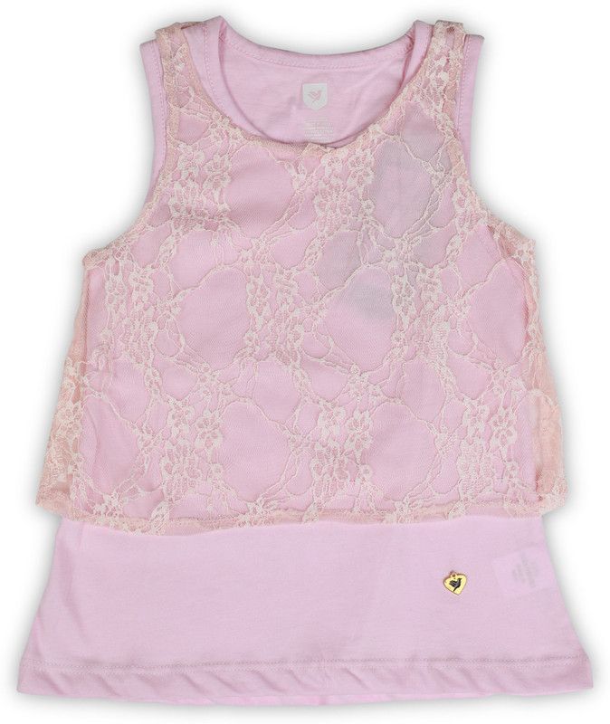Girls Casual Lace Top  (Pink, Pack of 1)