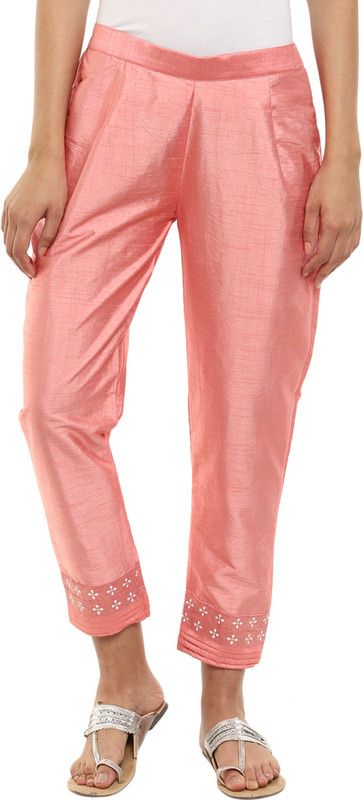 Women Regular Fit Pink, Pink Georgette Trousers