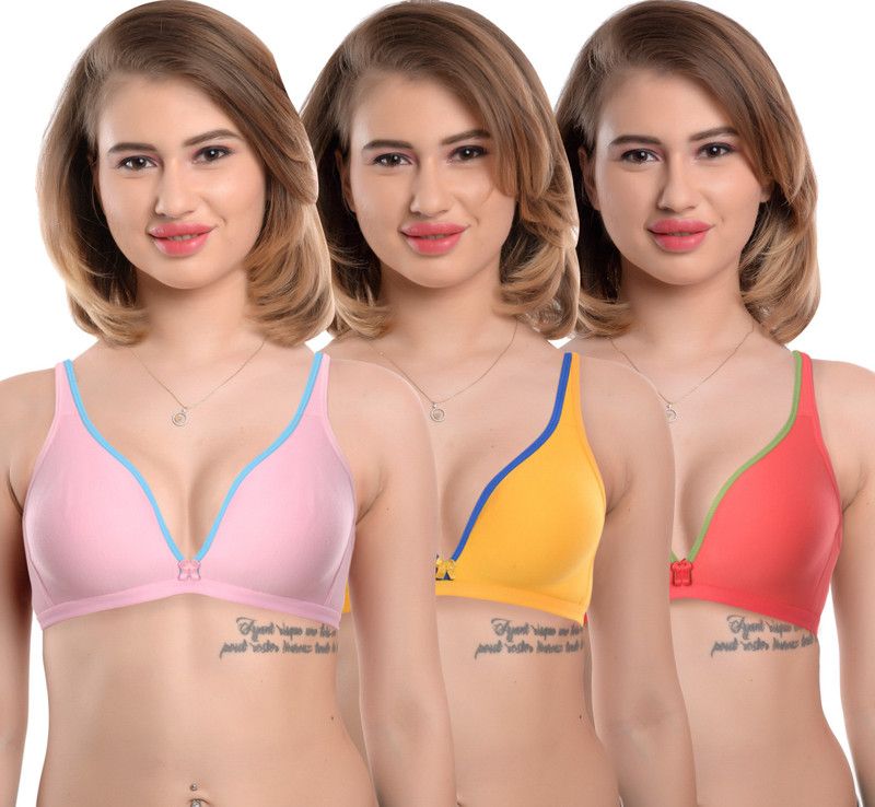 Pack of 3 Women Plunge Non Padded Bra  (Pink, Yellow, Red)