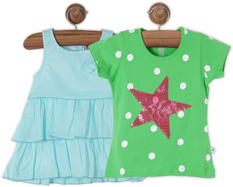 Girls Casual Dress Top  (Multicolor)