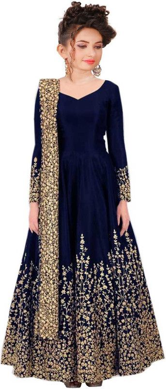 Maxi/Full Length Party Dress  (Dark Blue, Sleeveless)
