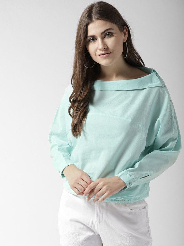 Casual Batwing Sleeves Solid Women Green Top