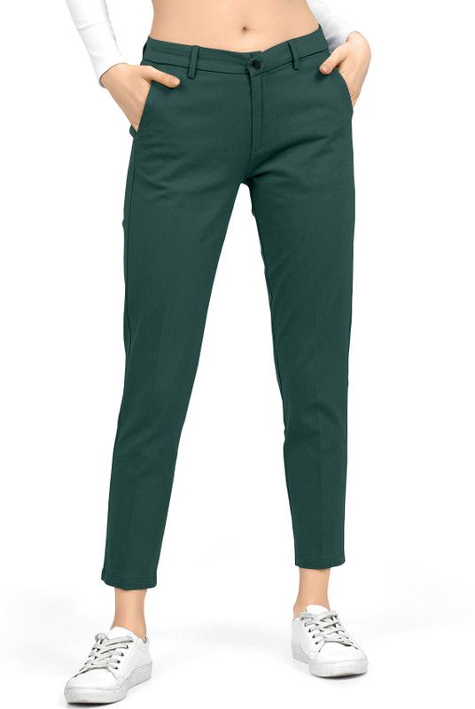 Women Slim Fit Blue Lycra Blend Trousers