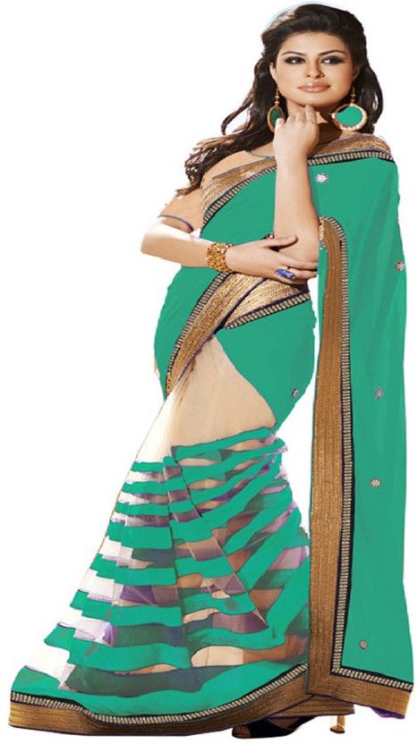 Self Design Bollywood Handloom Cotton Blend, Chiffon Saree  (Dark Blue)