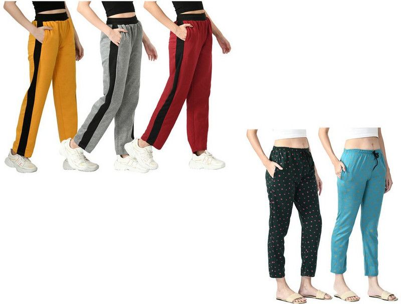 Pack of 5 Women Printed, Striped Multicolor Track Pants