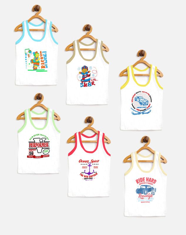 Vest For Baby Boys Cotton Blend  (White, Pack of 6)