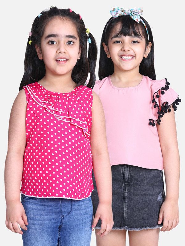 Girls Polyester A-line Top  (Multicolor, Pack of 2)