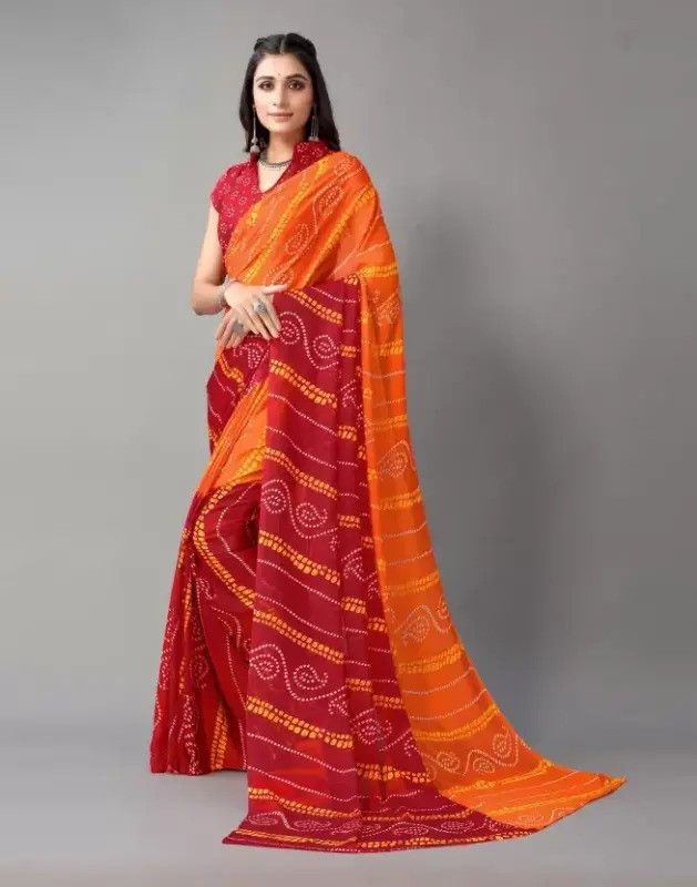 Bollywood Georgette Saree  (Orange, Red)
