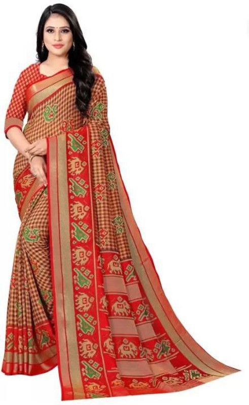 Digital Print Bandhani Brasso Saree  (Orange)