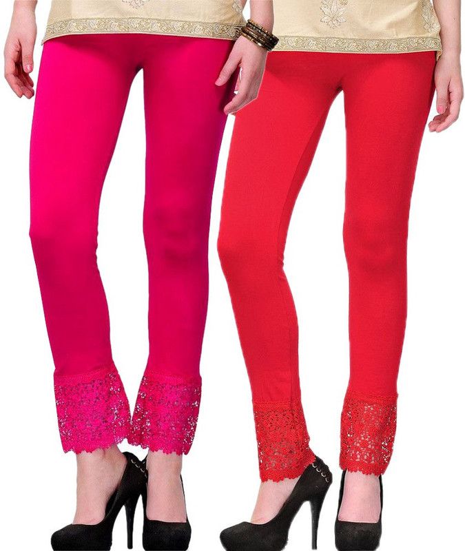 Ankle Length Western Wear Legging  (Pink, Red, Solid)