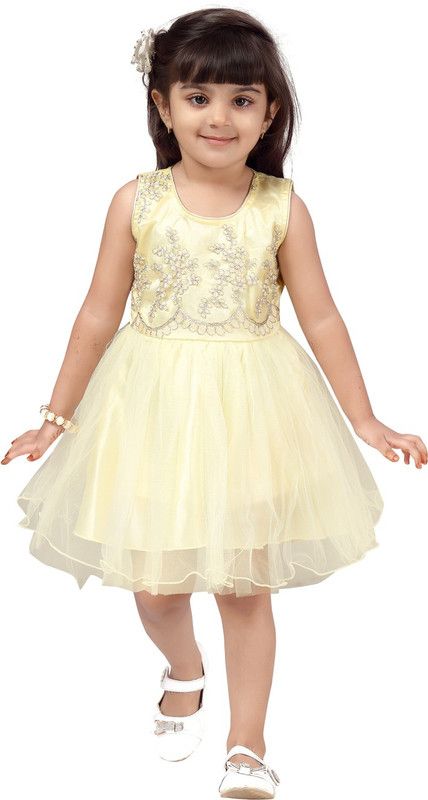 Baby Girls Midi/Knee Length Party Dress  (Beige, Sleeveless)