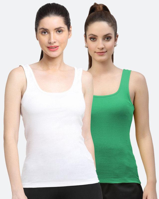 Pack of 2 Casual Cold Shoulder Sleeves Solid Women White, Green Top