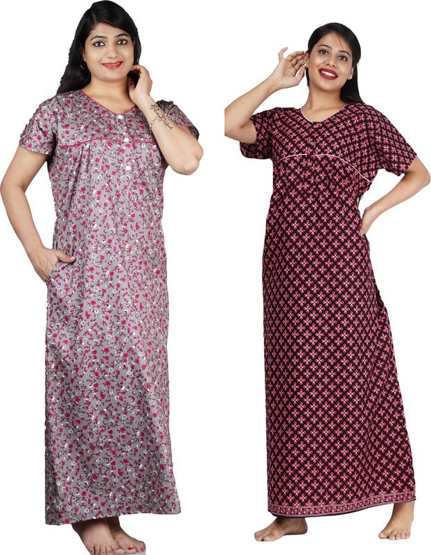 Pack of 2 Women Nighty Set  (Grey, Pink)