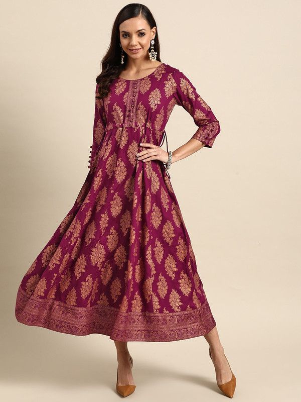 Women Floral Print Viscose Rayon Flared Kurta  (Purple)