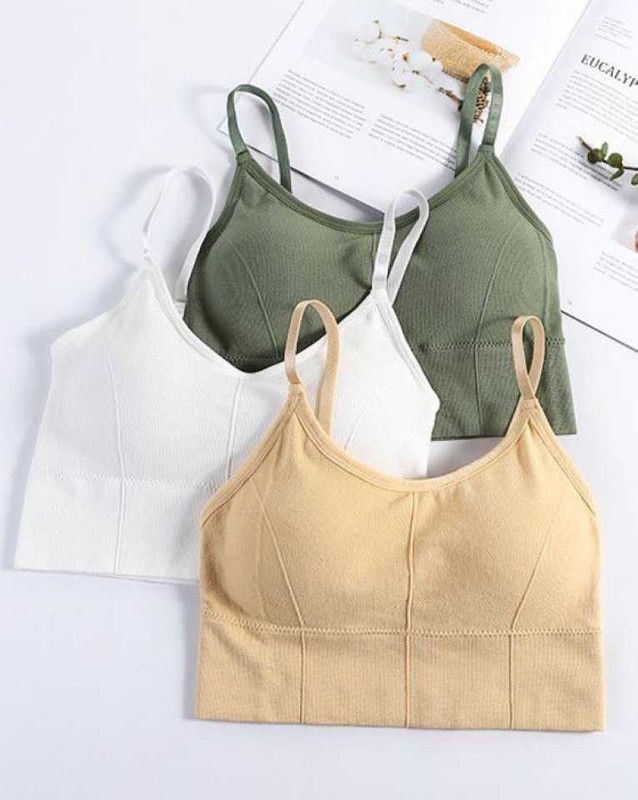 Pack of 3 Women Sports Lightly Padded Bra  (Green, White, Beige)