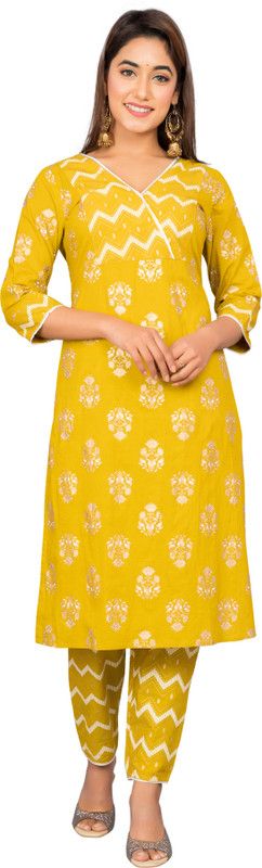 Pack of 2 Women Floral Print Viscose Rayon Straight Kurta  (Beige, Yellow)