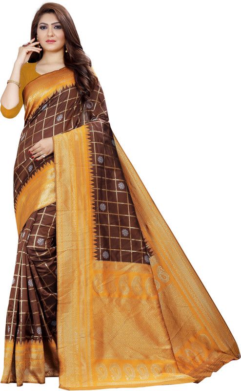 Self Design Kanjivaram Jacquard Saree  (Brown)