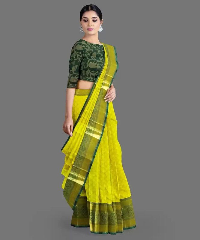 Kanjivaram Silk Blend, Cotton Silk Saree  (Yellow)