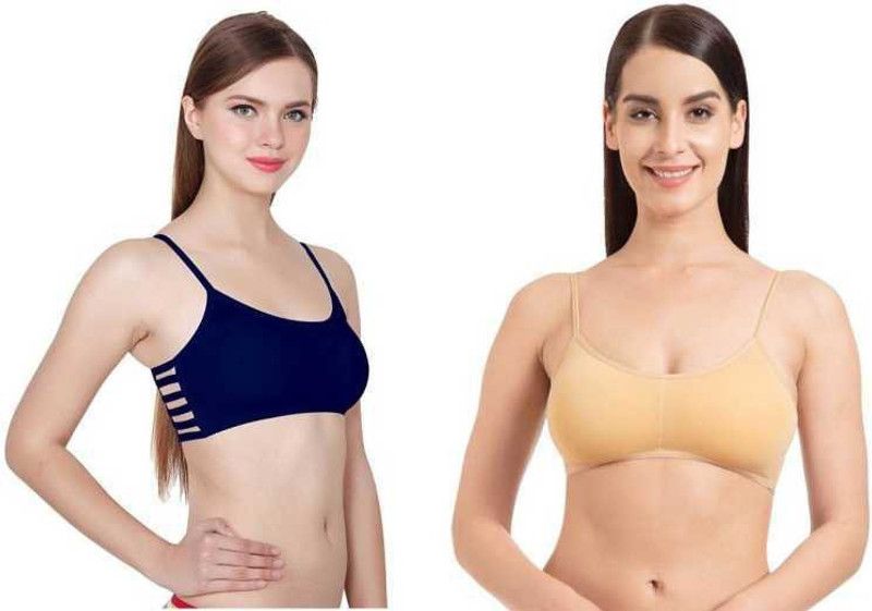 Pack of 2 Women Bralette Non Padded Bra  (Beige, Blue)