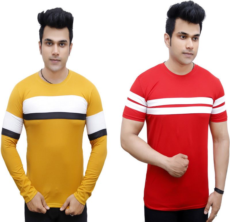 Color Block Men Red, Yellow T-Shirt  (Pack of 2)