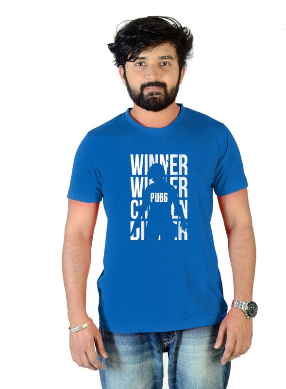 Pubg Winner Chicken Dinner Pan Men Printed Round Neck Pure Cotton Blue T-Shirt