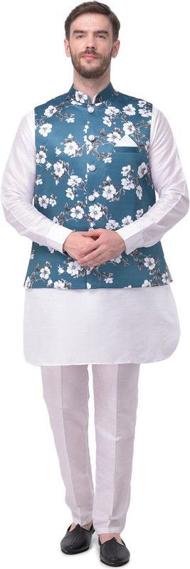 Men Pure Silk Ethnic Jacket, Kurta and Pant Set