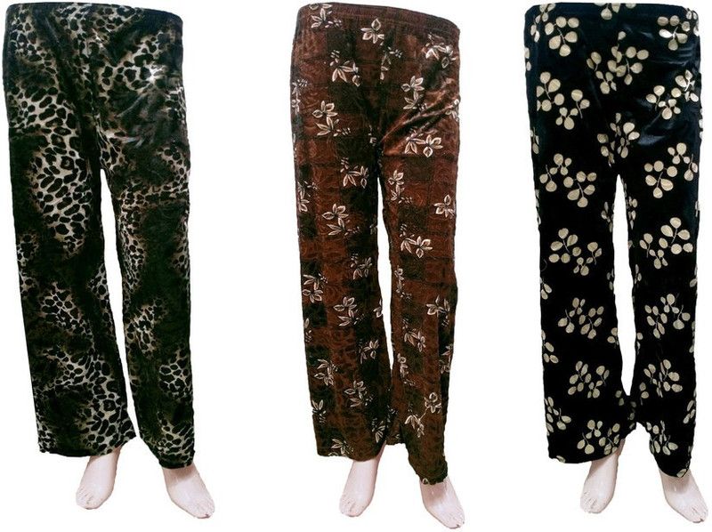 Pack of 3 Women Regular Fit Grey, Brown, Black Velvet Trousers