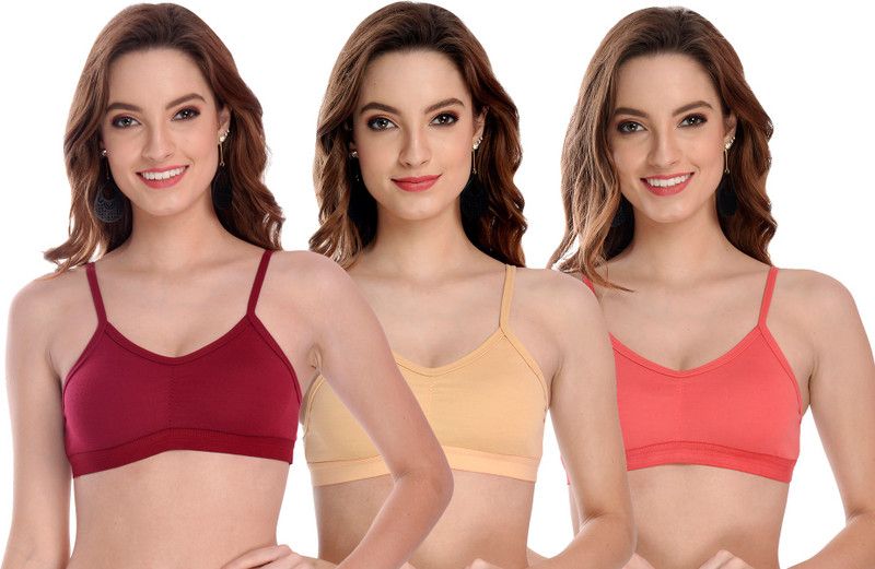 Pack of 3 Women Cami Bra Non Padded Bra  (Maroon, Brown, Orange)