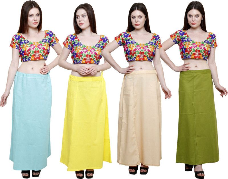 Pistaa Sky Blue, Lemon Yellow, Light Beige and Mehendi Green Cotton Blend Petticoat  (XXL)