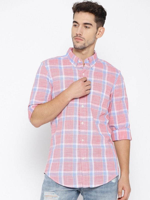 Men Slim Fit Woven Design Casual Shirt