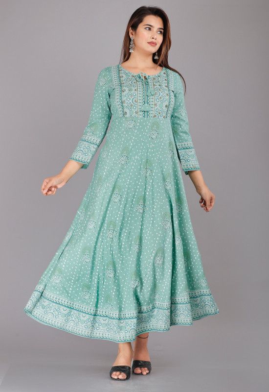 Embroidered Rayon Blend Stitched Anarkali Gown  (Light Green)