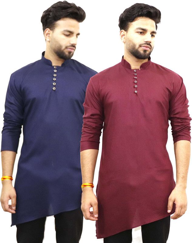 Pack of 2 Men Self Design Cotton Blend A-line Kurta  (Multicolor)