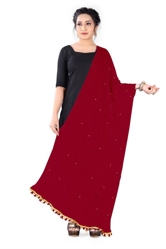 Chiffon Self Design, Embellished, Striped, Solid Maroon Women Dupatta