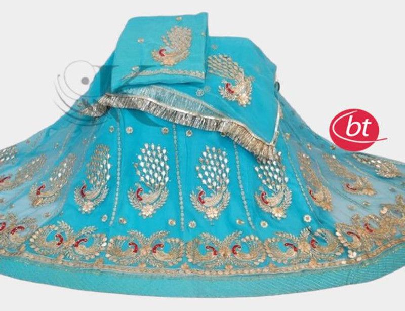 Embroidered Semi Stitched Rajasthani Poshak  (Light Blue)
