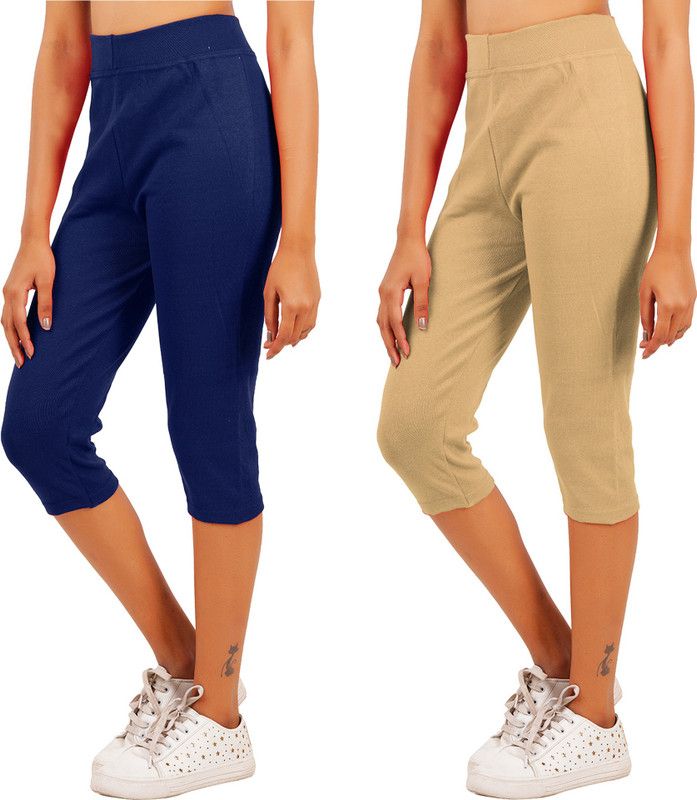 Women Dark Blue, Beige Capri