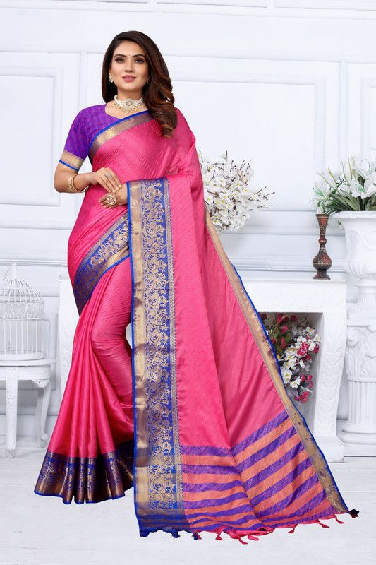 Paisley, Embellished Banarasi Jacquard, Pure Silk Saree  (Pink)