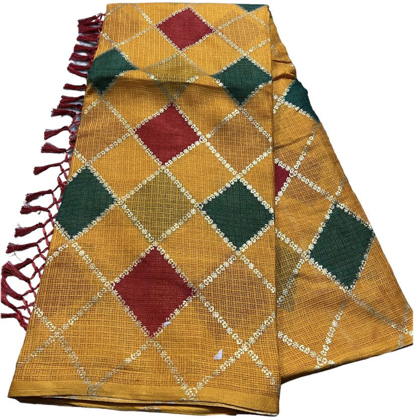 Printed, Self Design, Color Block, Blocked Printed, Embellished, Checkered Daily Wear Cotton Blend, Art Silk Saree  (Gold)