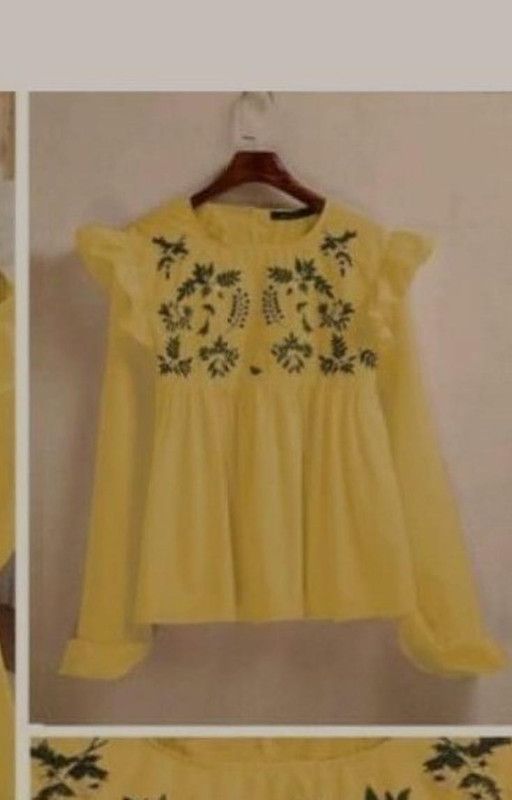 Casual Kaftan Sleeve Embroidered Women Yellow Top