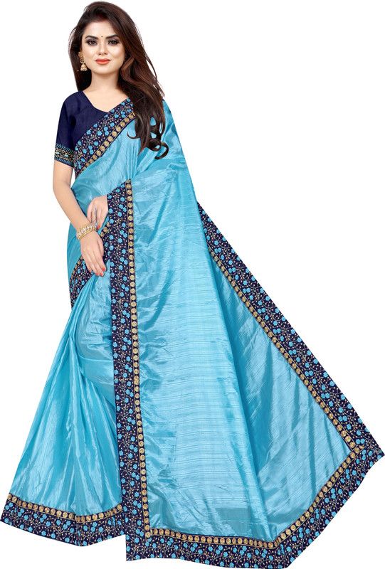 Embroidered Bhagalpuri Jute Silk Saree  (Blue)