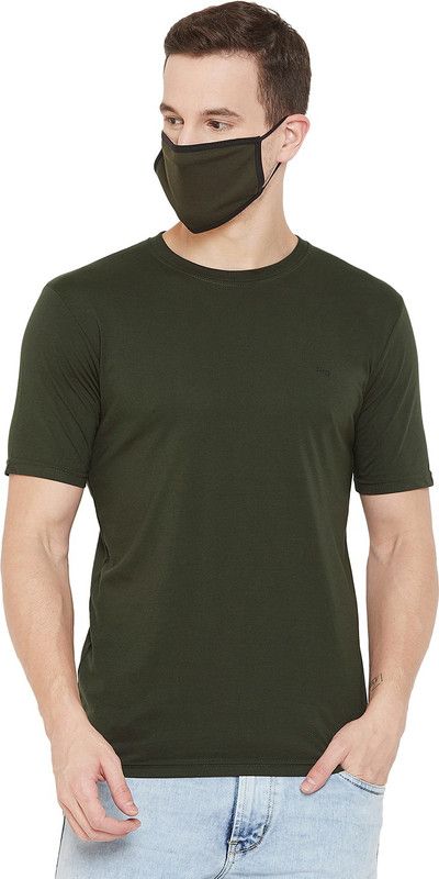 Pack of 2 Men Solid Round Neck Poly Cotton Green T-Shirt