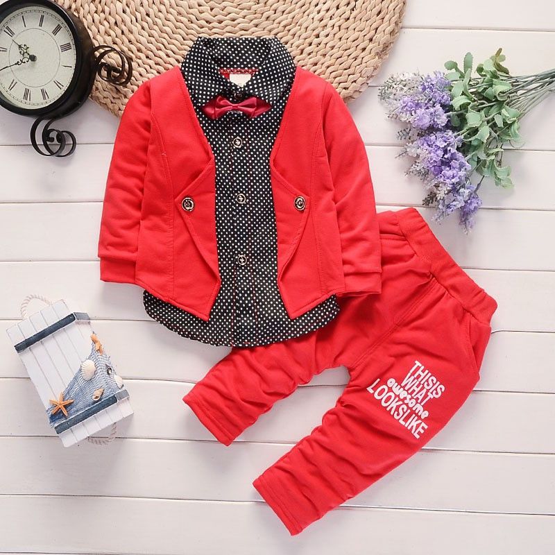 Baby Boys & Baby Girls Casual Jacket Pant, Bow Tie  (Red)