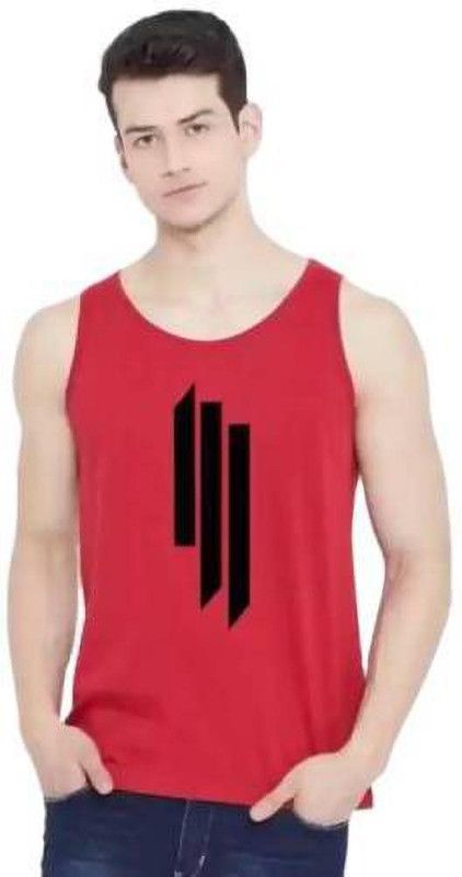 Men Printed Round Neck Cotton Blend Red T-Shirt