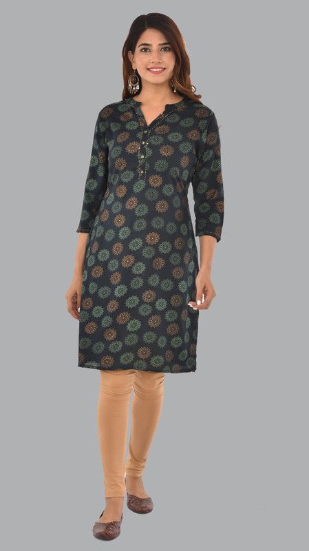 Women Printed Kurta  (Dark Blue)