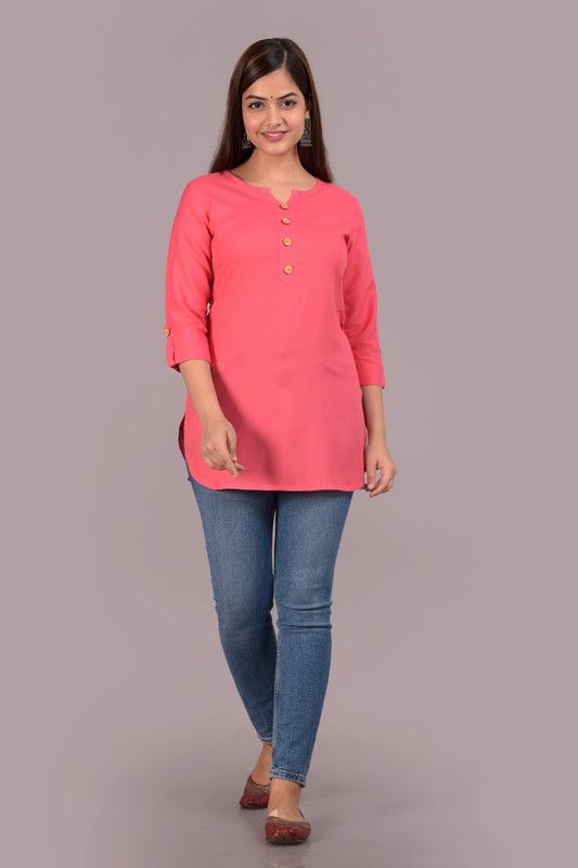 Women Solid Viscose Rayon A-line Kurta  (Pink)